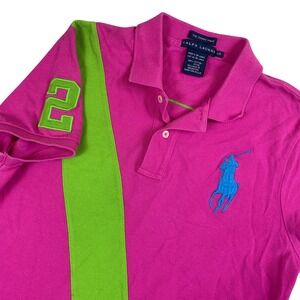 Ralph Lauren The Skinny Polo Pink Green Sash Big Pony Womens Large L/G 2-Button
